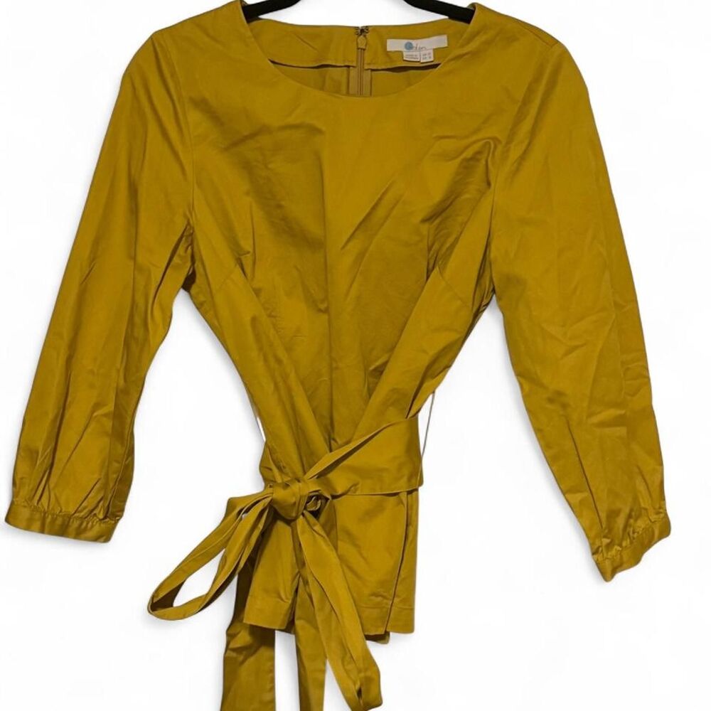 NWOT Boden Henrietta Cotton Tie Waist Peplum Top Mustard Yellow Size 8